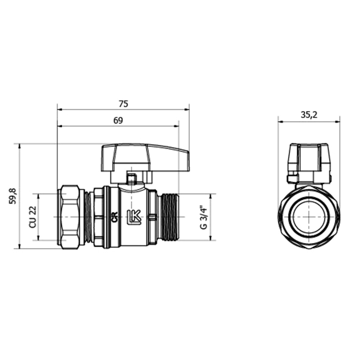 LK Kulventil 802 22CU x G20 Utv