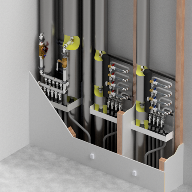 Prefabricerad schaktlösning för tappvattenfördelning och värme i trapphus